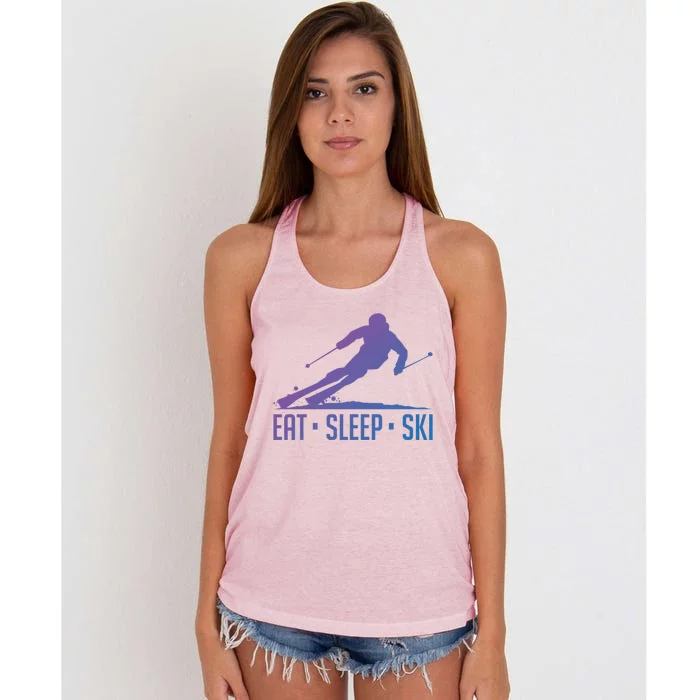 Eat Sleep Ski Skiing Skier Snow Winter Vacation Gift Women's Knotted Racerback Tank