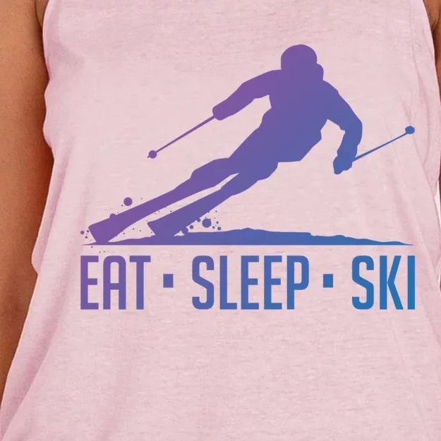 Eat Sleep Ski Skiing Skier Snow Winter Vacation Gift Women's Knotted Racerback Tank