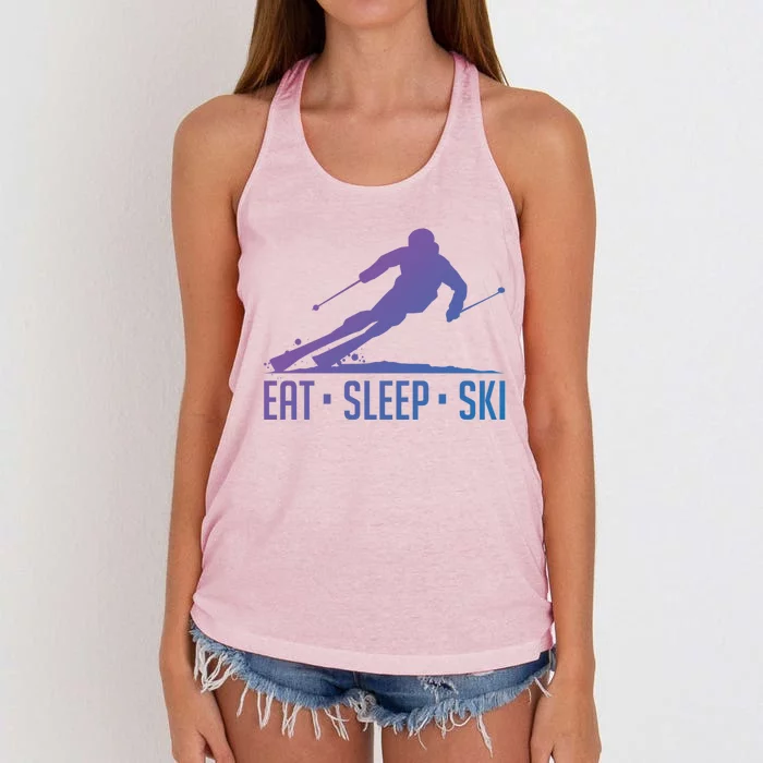 Eat Sleep Ski Skiing Skier Snow Winter Vacation Gift Women's Knotted Racerback Tank