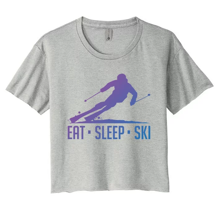 Eat Sleep Ski Skiing Skier Snow Winter Vacation Gift Women's Crop Top Tee