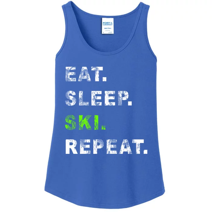 Eat Sleep Ski Repeat Humor Distressed Casual Funny Gift Ladies Essential Tank