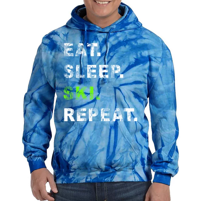 Eat Sleep Ski Repeat Humor Distressed Casual Funny Gift Tie Dye Hoodie