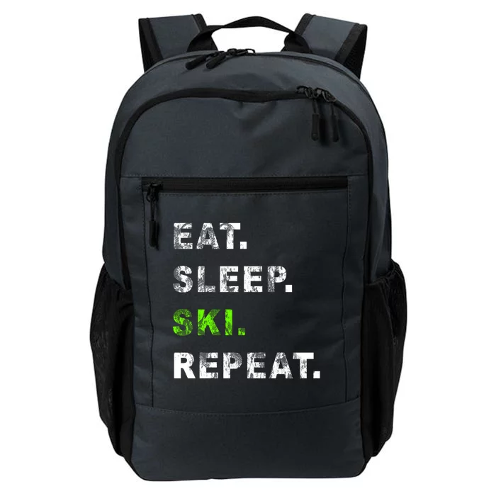 Eat Sleep Ski Repeat Humor Distressed Casual Funny Gift Daily Commute Backpack