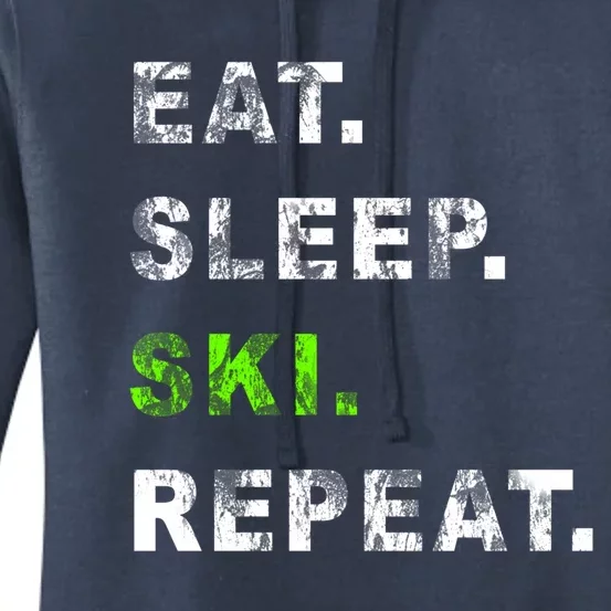 Eat Sleep Ski Repeat Humor Distressed Casual Funny Gift Women's Pullover Hoodie