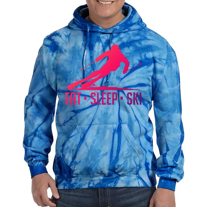 Eat Sleep Ski Skiing Skier Snow Winter Vacation Gift Tie Dye Hoodie