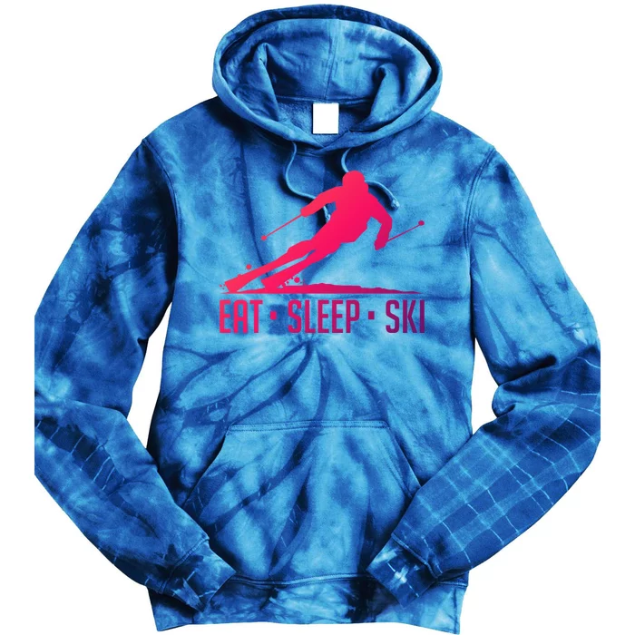 Eat Sleep Ski Skiing Skier Snow Winter Vacation Gift Tie Dye Hoodie