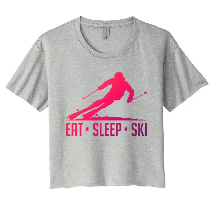 Eat Sleep Ski Skiing Skier Snow Winter Vacation Gift Women's Crop Top Tee