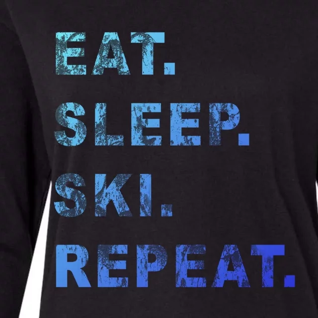 Eat Sleep Ski Repeat Humor Distressed Casual Funny Gift Womens Cotton Relaxed Long Sleeve T-Shirt