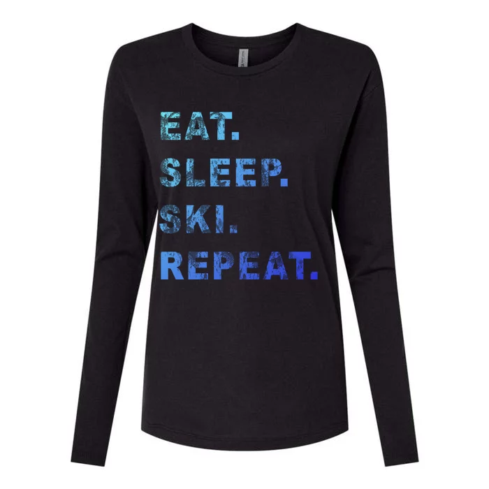 Eat Sleep Ski Repeat Humor Distressed Casual Funny Gift Womens Cotton Relaxed Long Sleeve T-Shirt