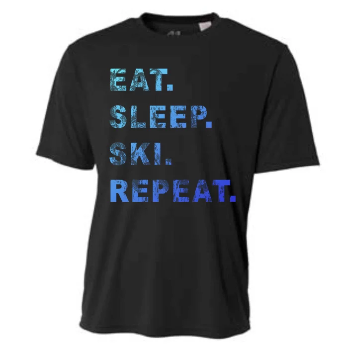 Eat Sleep Ski Repeat Humor Distressed Casual Funny Gift Cooling Performance Crew T-Shirt