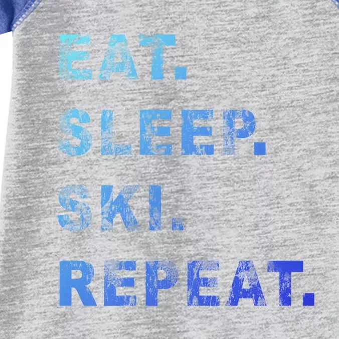 Eat Sleep Ski Repeat Humor Distressed Casual Funny Gift Infant Baby Jersey Bodysuit