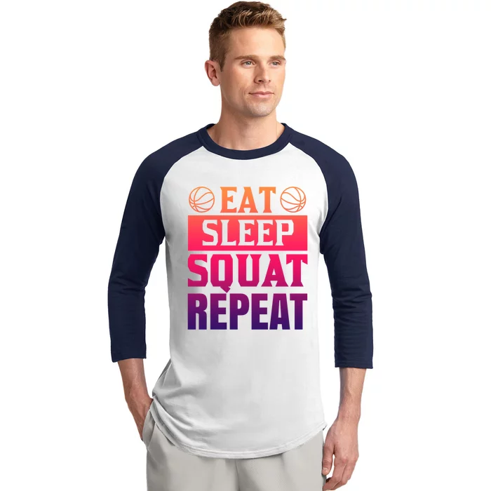 Eat Sleep Squat Repeat Gym Workout Cute Gift Baseball Sleeve Shirt