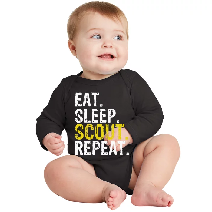 Eat Sleep Scout Repeat Gift Camping Backpacking Baby Long Sleeve Bodysuit