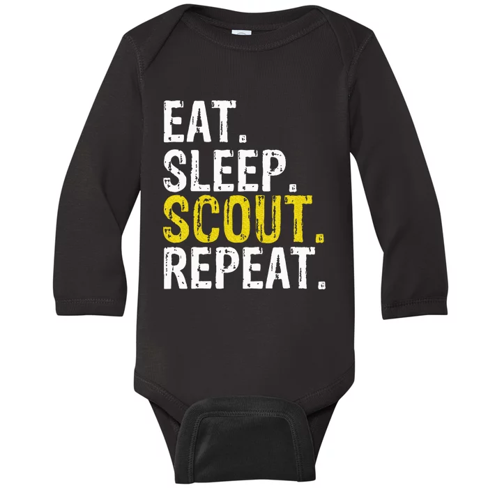 Eat Sleep Scout Repeat Gift Camping Backpacking Baby Long Sleeve Bodysuit