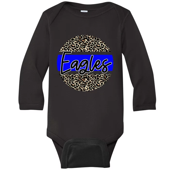 Eagles School Spirit Leopard Print Blue Baby Long Sleeve Bodysuit