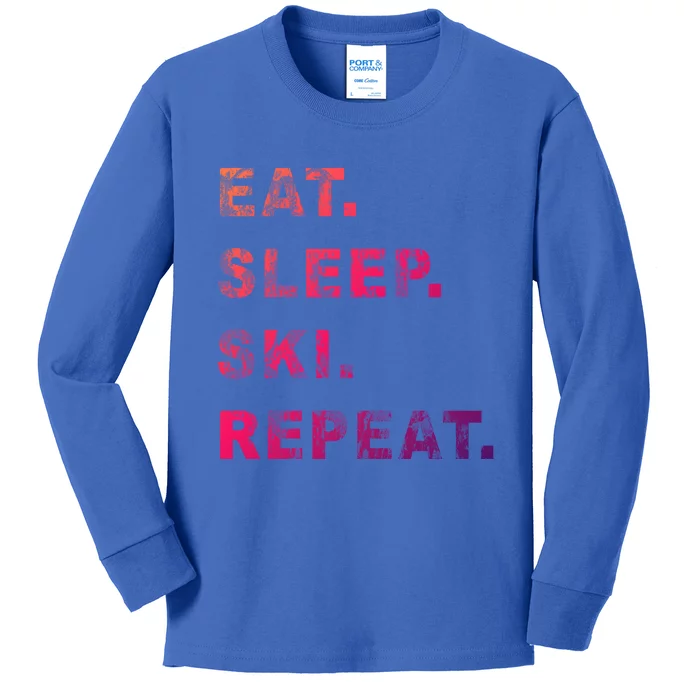 Eat Sleep Ski Repeat Humor Distressed Casual Funny Gift Kids Long Sleeve Shirt