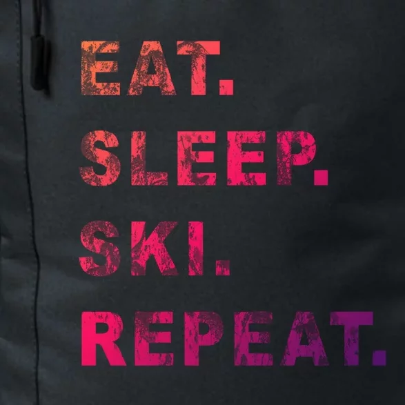 Eat Sleep Ski Repeat Humor Distressed Casual Funny Gift Daily Commute Backpack