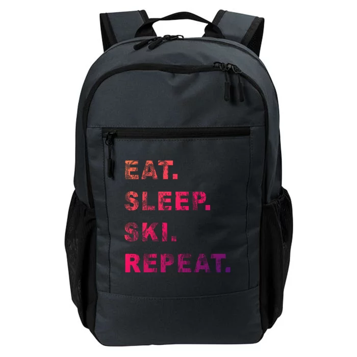 Eat Sleep Ski Repeat Humor Distressed Casual Funny Gift Daily Commute Backpack