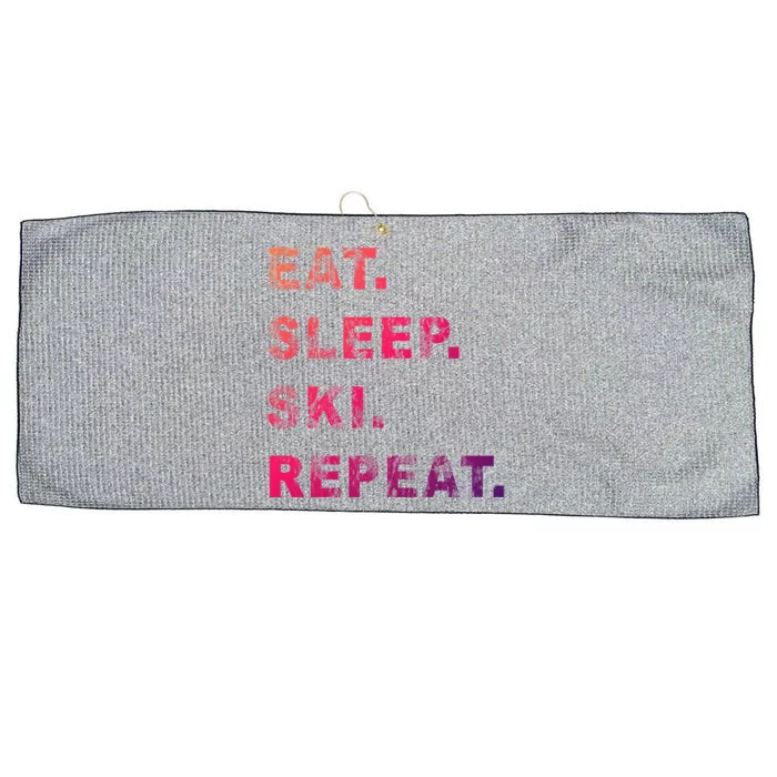 Eat Sleep Ski Repeat Humor Distressed Casual Funny Gift Large Microfiber Waffle Golf Towel