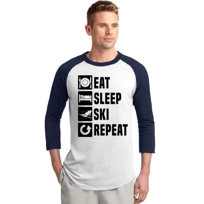 Eat Sleep Ski Repeat Ladies Ski Gift Baseball Sleeve Shirt