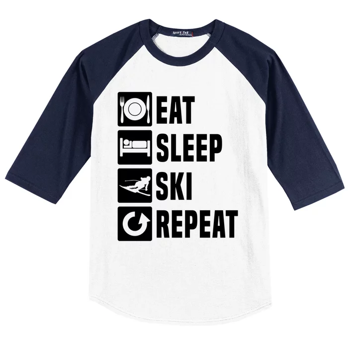 Eat Sleep Ski Repeat Ladies Ski Gift Baseball Sleeve Shirt