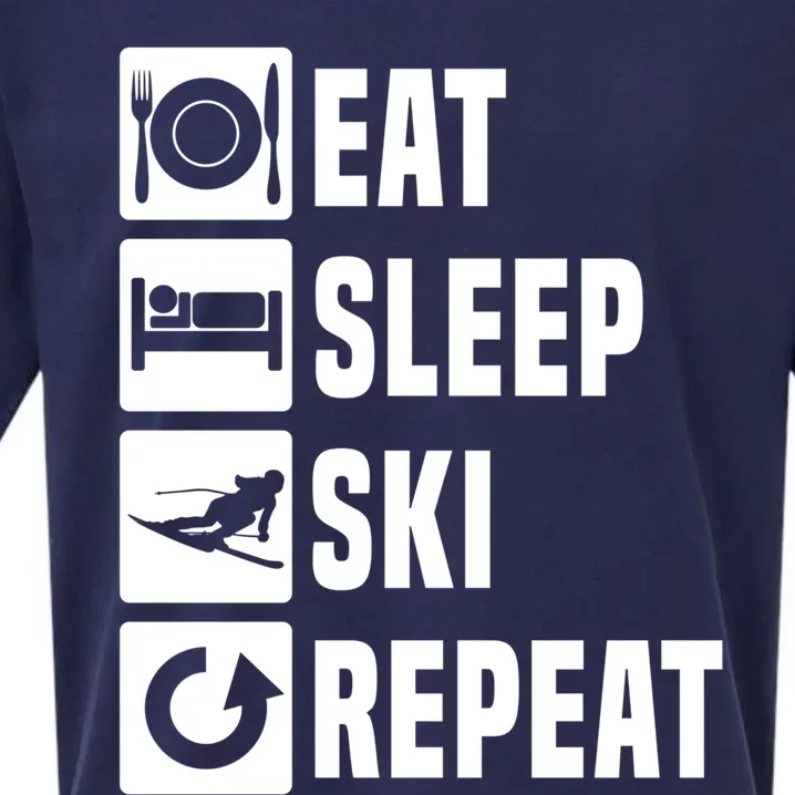 Eat Sleep Ski Repeat Ladies Ski Gift Sueded Cloud Jersey T-Shirt