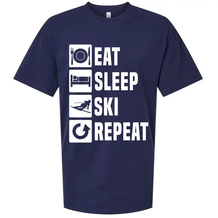 Eat Sleep Ski Repeat Ladies Ski Gift Sueded Cloud Jersey T-Shirt