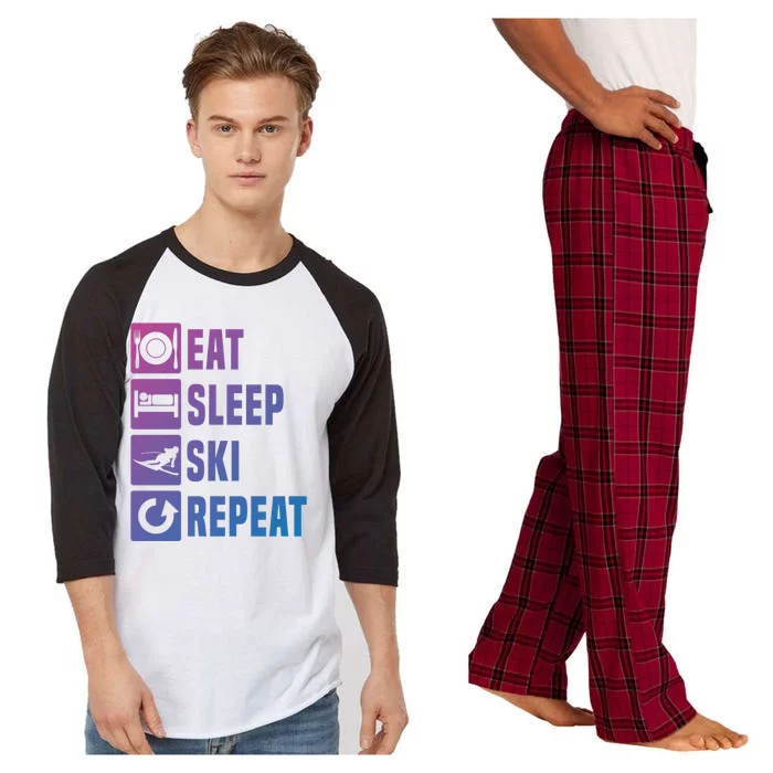 Eat Sleep Ski Repeat Ladies Ski Gift Raglan Sleeve Pajama Set