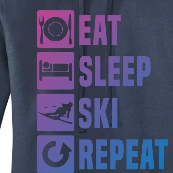 Eat Sleep Ski Repeat Ladies Ski Gift Women's Pullover Hoodie