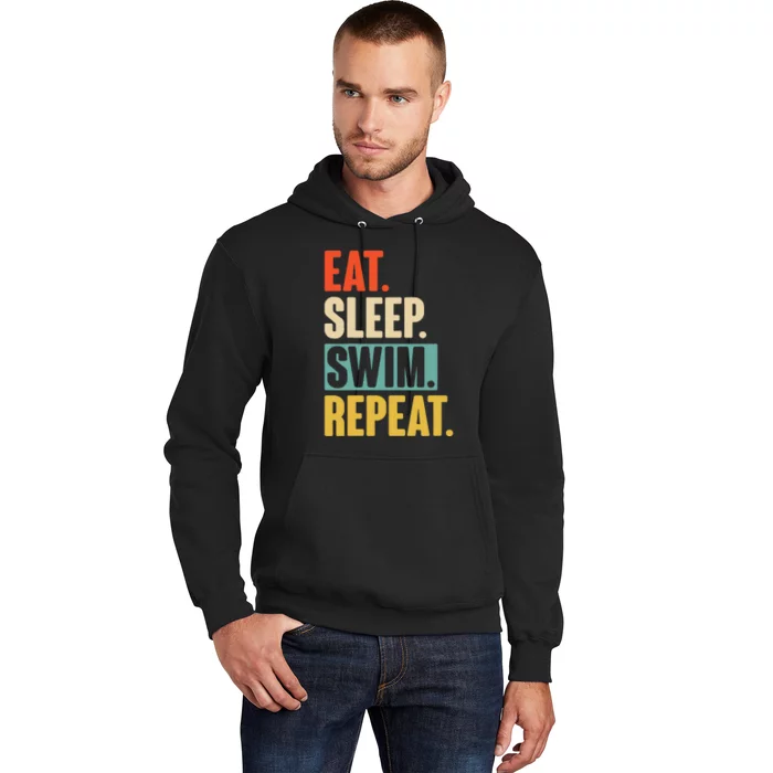 Eat Sleep Swim Repeat Funny Retro Vintage Swimming Swimmer Hoodie