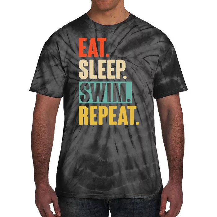 Eat Sleep Swim Repeat Funny Retro Vintage Swimming Swimmer Tie-Dye T-Shirt