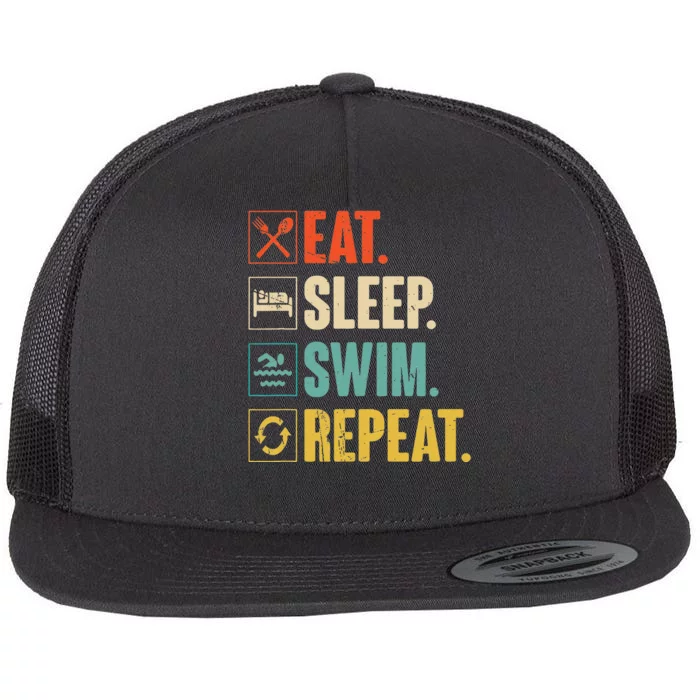 Eat Sleep Swim Repeat Swimming Swimmer Gift Flat Bill Trucker Hat