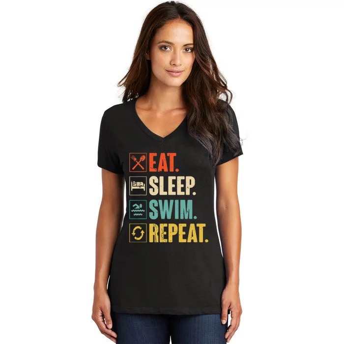 Eat Sleep Swim Repeat Swimming Swimmer Gift Women's V-Neck T-Shirt