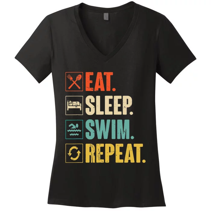 Eat Sleep Swim Repeat Swimming Swimmer Gift Women's V-Neck T-Shirt