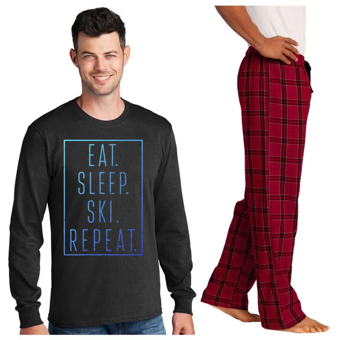 Eat Sleep Ski Repeat Funny Gift Vintage Gift Long Sleeve Pajama Set