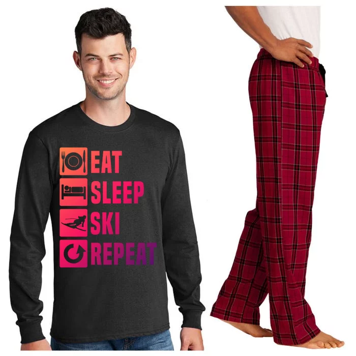 Eat Sleep Ski Repeat Ladies Ski Gift Long Sleeve Pajama Set