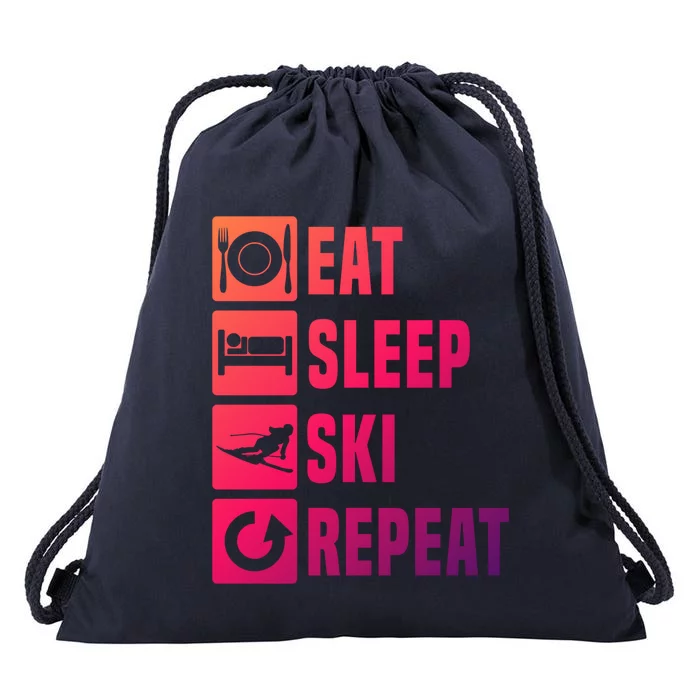 Eat Sleep Ski Repeat Ladies Ski Gift Drawstring Bag