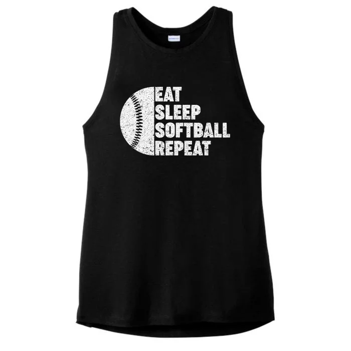 Eat Sleep Softball Repeat Teens Kids Men Women Ladies Tri-Blend Wicking Tank