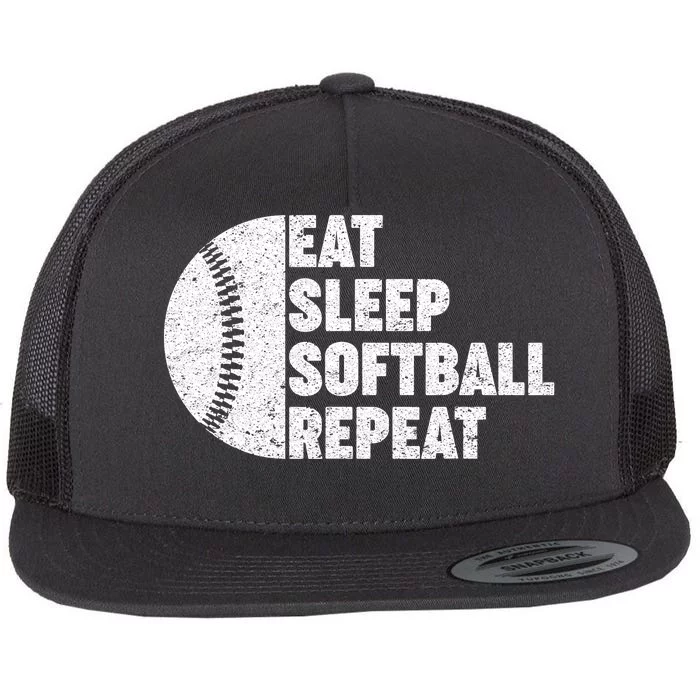 Eat Sleep Softball Repeat Teens Kids Men Women Flat Bill Trucker Hat