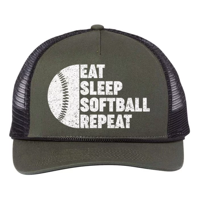 Eat Sleep Softball Repeat Teens Kids Men Women Retro Rope Trucker Hat Cap