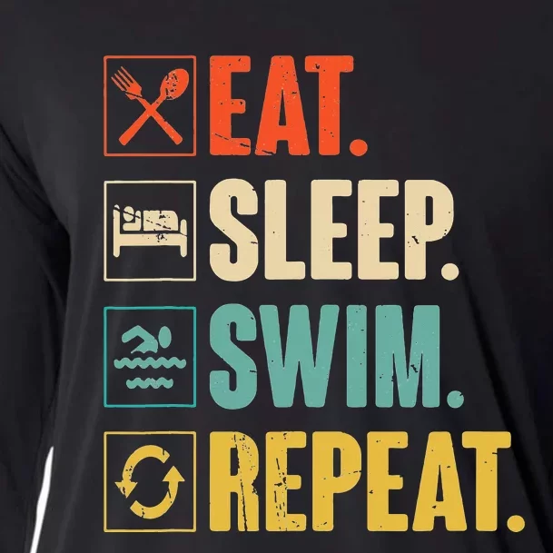 Eat Sleep Swim Repeat Swimming Swimmer Gift Cooling Performance Long Sleeve Crew