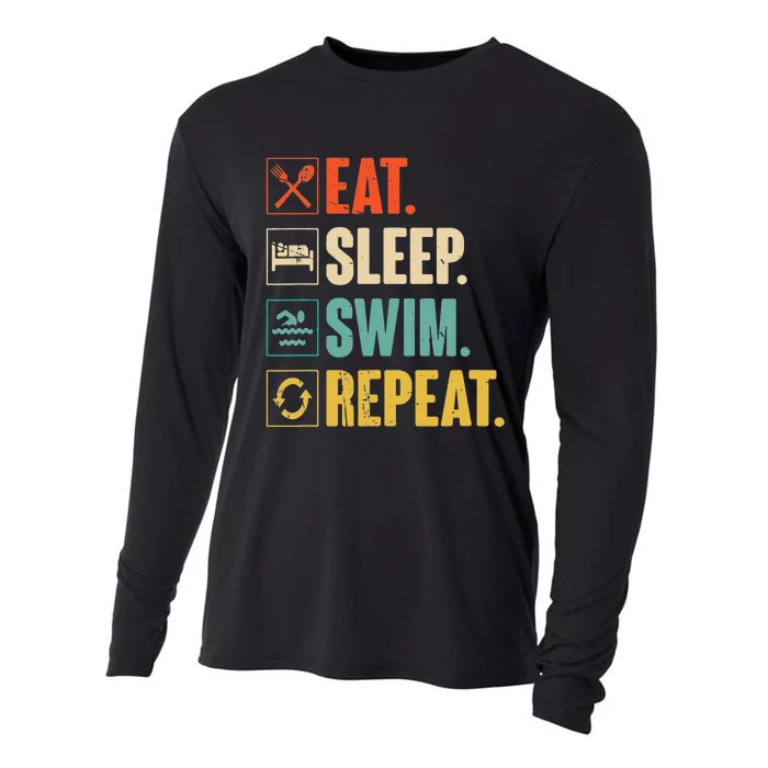 Eat Sleep Swim Repeat Swimming Swimmer Gift Cooling Performance Long Sleeve Crew