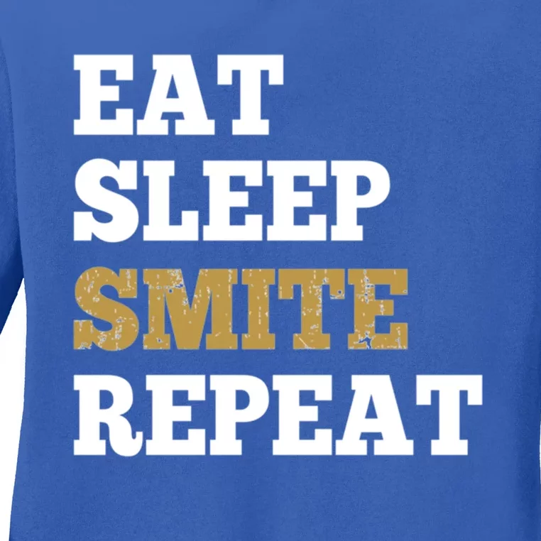 Eat Sleep Smite Repeat Gift For Rpg Roleplaying Gamers Ladies Long Sleeve Shirt