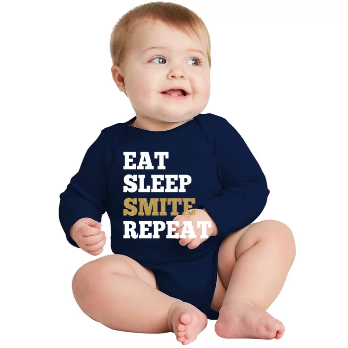 Eat Sleep Smite Repeat Gift For Rpg Roleplaying Gamers Baby Long Sleeve Bodysuit