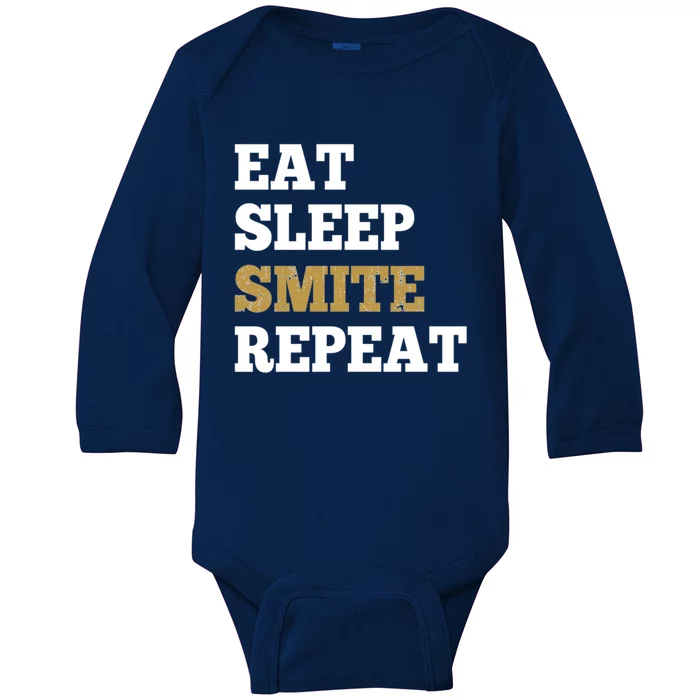 Eat Sleep Smite Repeat Gift For Rpg Roleplaying Gamers Baby Long Sleeve Bodysuit