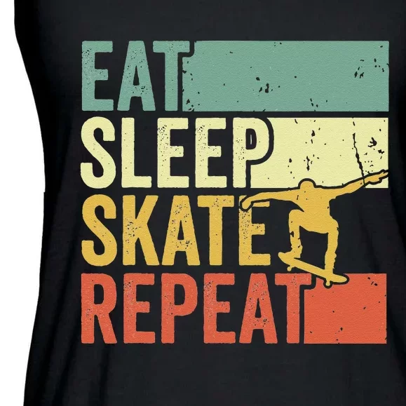 Eat Sleep Skate Repeat Retro Skateboarding Skater Ladies Essential Flowy Tank