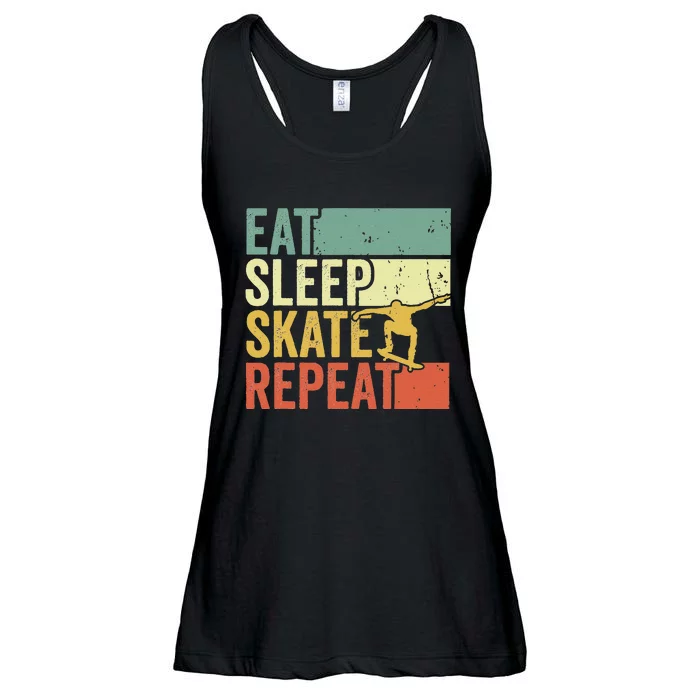 Eat Sleep Skate Repeat Retro Skateboarding Skater Ladies Essential Flowy Tank