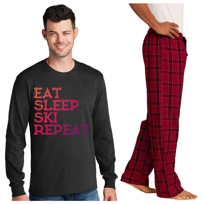 Eat Sleep Ski Repeat Funny Gift Long Sleeve Pajama Set