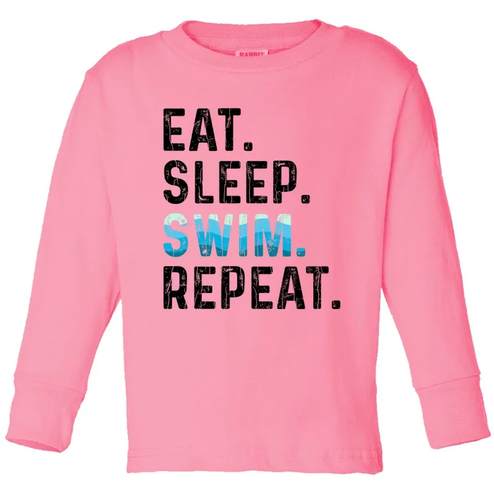 Eat Sleep Swim Repeat Funny Swimmer Swimming Player Graphic Gift Toddler Long Sleeve Shirt