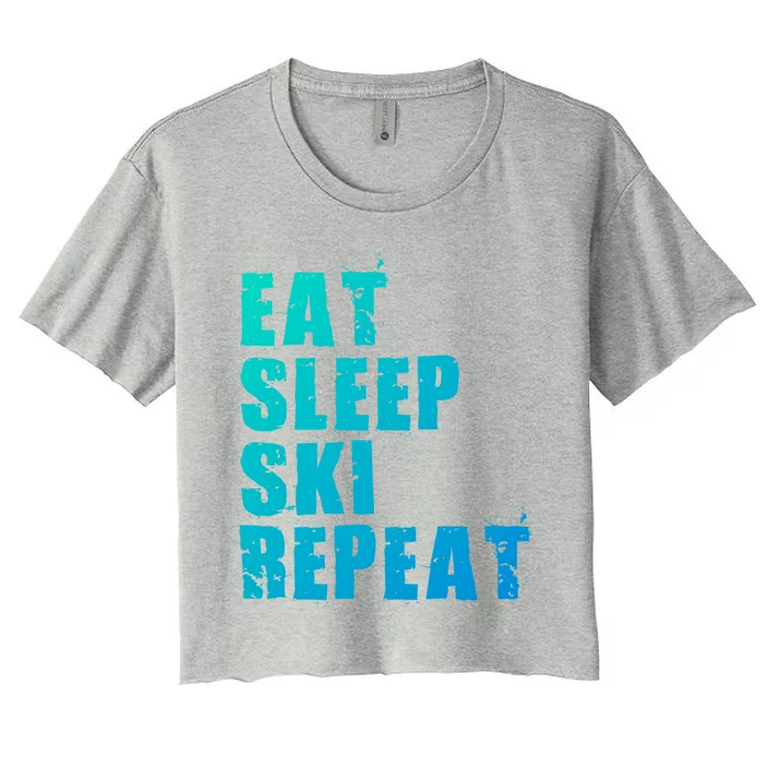 Eat Sleep Ski Repeat Motivational Gift Ace058c Meaningful Gift Women's Crop Top Tee